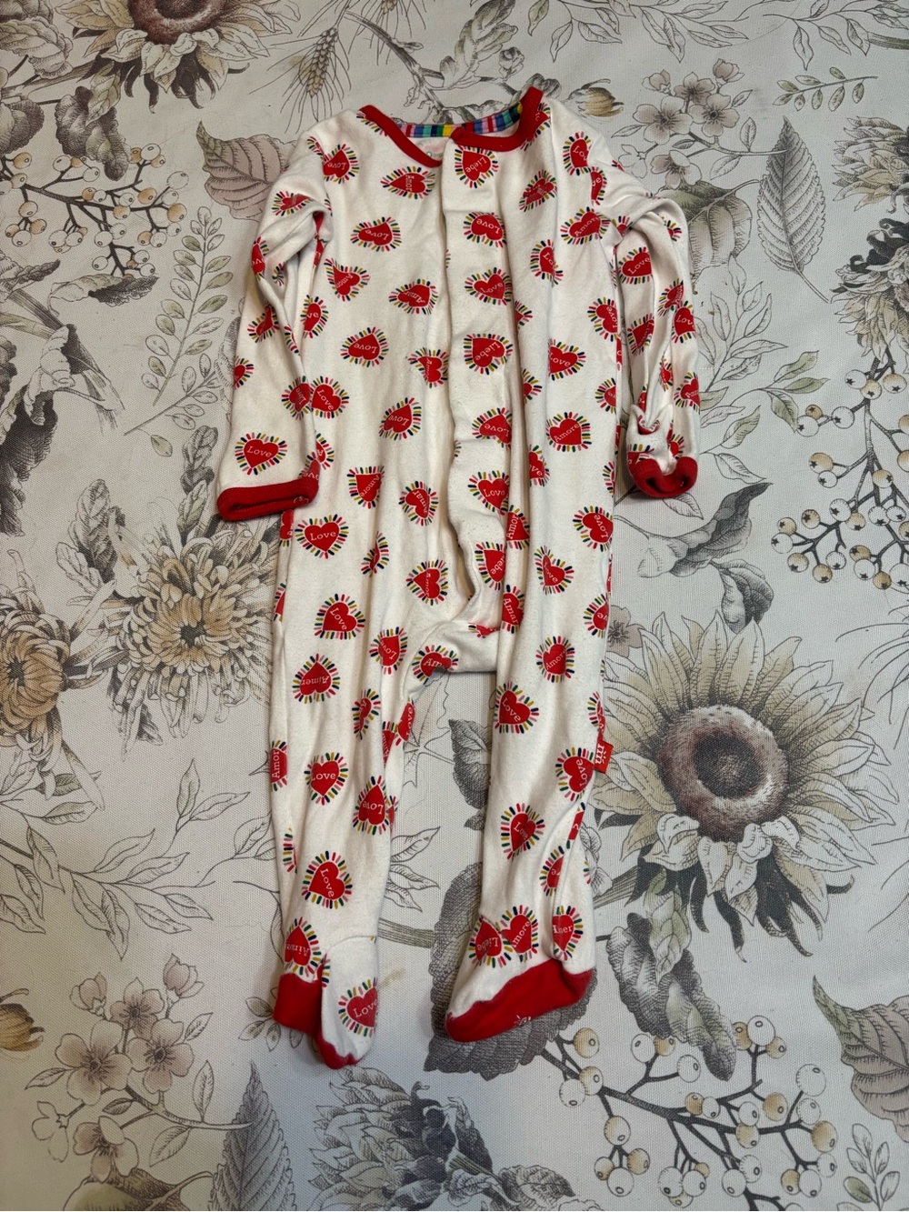 Magnetic Me White Footie with Red Heart Print